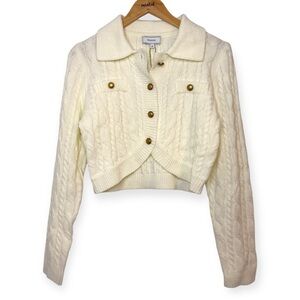 RIHOAS Ivory Cable Knit Cropped Cardigan Gold Buttons Size M NWT